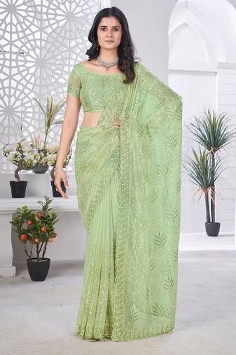 Designer tissue net with sequence work saree with unstitched blouse