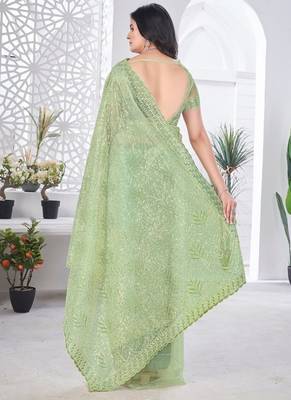 Designer tissue net with sequin work saree with unstitched blouse 2