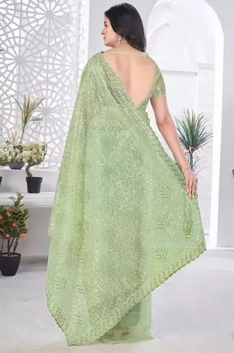Designer tissue net with sequin work saree with unstitched blouse