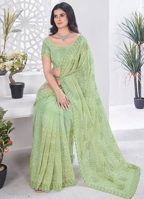 Designer tissue net with sequin work saree with unstitched blouse 4