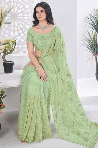 Designer tissue net with sequin work saree with unstitched blouse