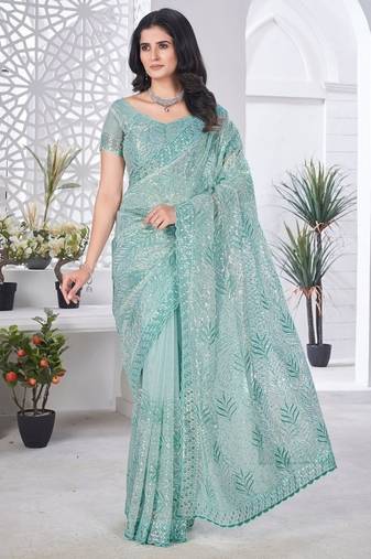 Designer tissue net with sequence work saree with unstitched blouse
