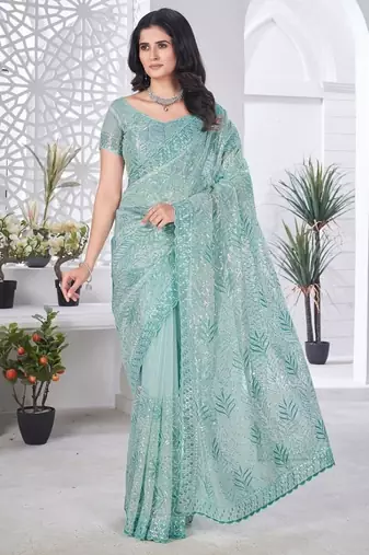 Designer tissue net with sequence work saree with unstitched blouse