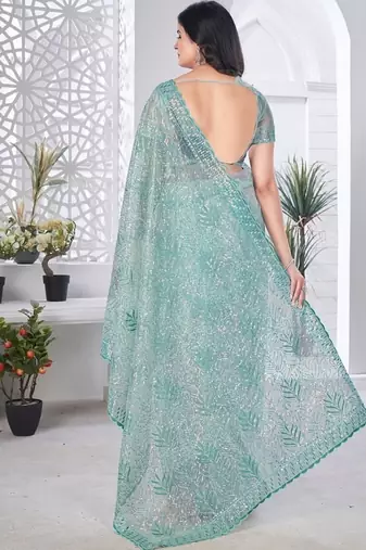 Designer tissue net with sequin work saree with unstitched blouse