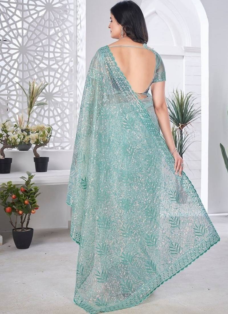 Designer tissue net with sequence work saree with unstitched blouse