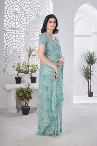 Designer tissue net with sequin work saree with unstitched blouse