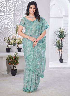 Designer tissue net with sequin work saree with unstitched blouse 4