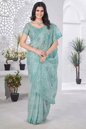 Designer tissue net with sequin work saree with unstitched blouse