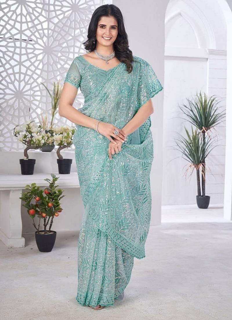 Designer tissue net with sequence work saree with unstitched blouse