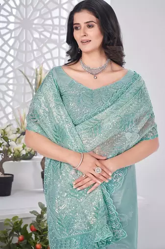 Designer tissue net with sequin work saree with unstitched blouse