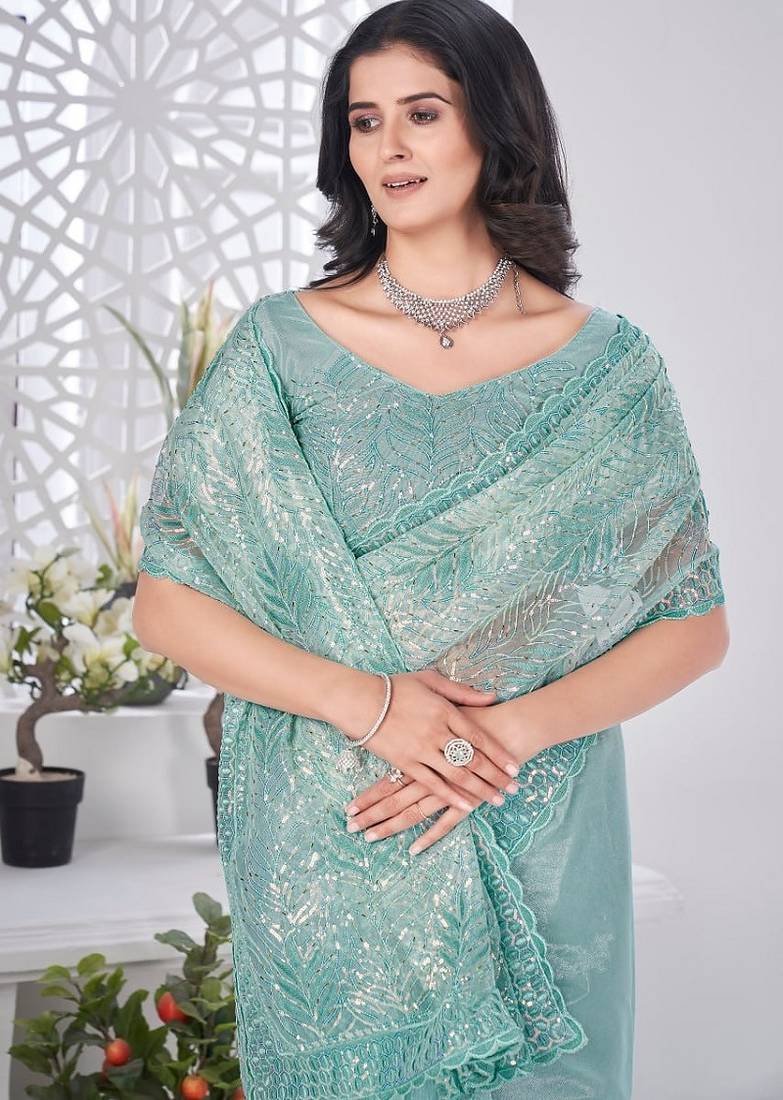 Designer tissue net with sequence work saree with unstitched blouse
