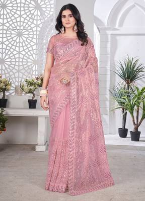 Designer tissue net with sequin work saree with unstitched blouse 1