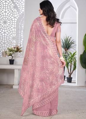 Designer tissue net with sequin work saree with unstitched blouse 2