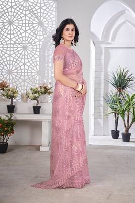 Designer tissue net with sequin work saree with unstitched blouse 3