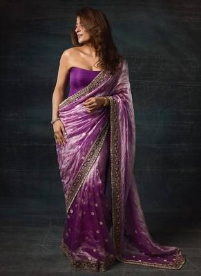 Soft mocha silk with sequin work party wear saree with unstitched blouse 1