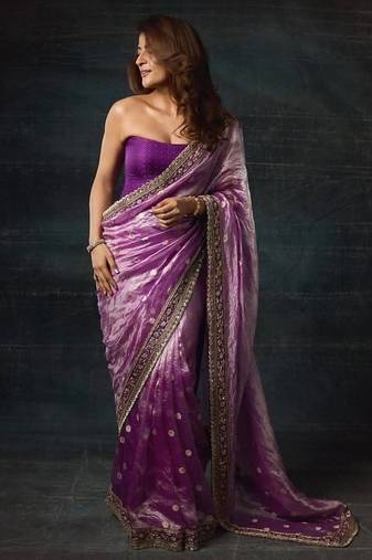 Soft mocha silk with sequence work party wear saree with unstitched blouse