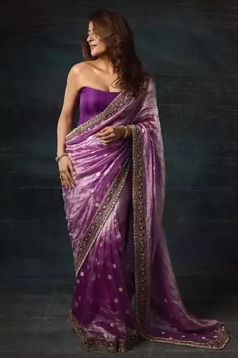 Soft mocha silk with sequence work party wear saree with unstitched blouse