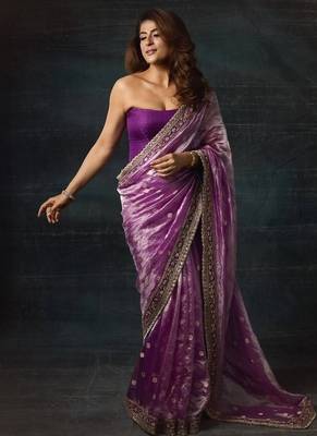 Soft mocha silk with sequin work party wear saree with unstitched blouse 2