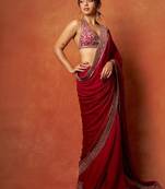 Designer fendy satin silk with embroidered sequence lace work party wear saree