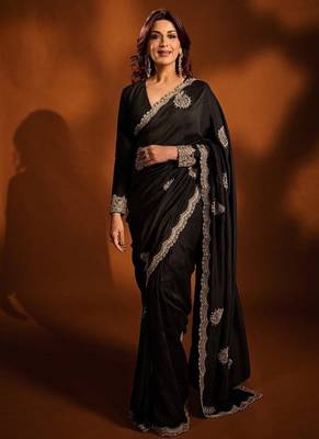 Designer rangoli crush silk with thread sequin work party wear saree 1