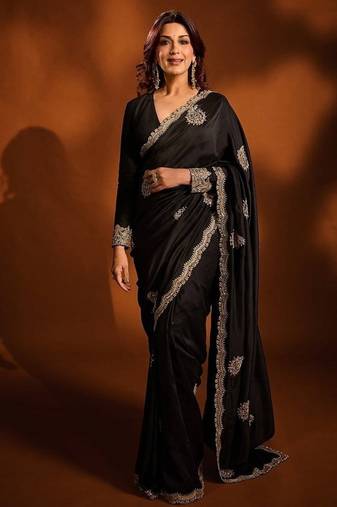 Designer rangoli crush silk with thread sequence work party wear saree