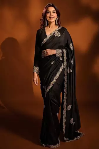 Designer rangoli crush silk with thread sequence work party wear saree