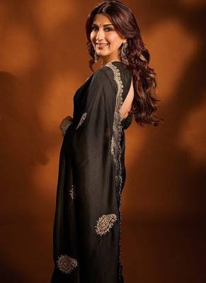 Designer rangoli crush silk with thread sequin work party wear saree 2