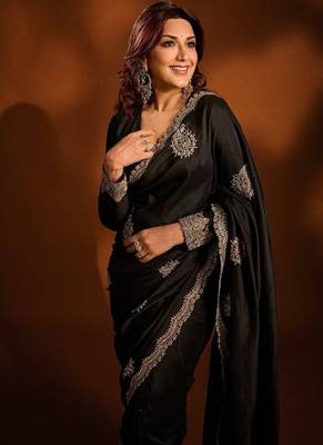 Designer rangoli crush silk with thread sequin work party wear saree 3
