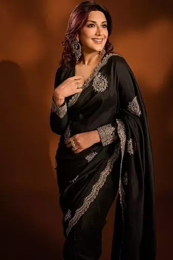 Designer rangoli crush silk with thread sequin work party wear saree