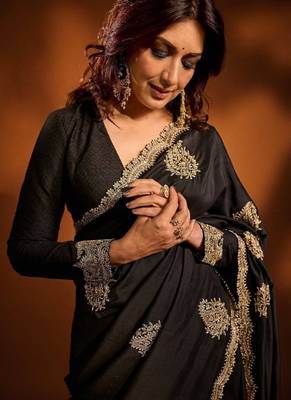 Designer rangoli crush silk with thread sequin work party wear saree 4