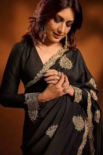 Designer rangoli crush silk with thread sequin work party wear saree