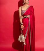 Red rangoli silk with sequence work saree with unstitched blouse