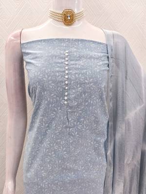 pastel blue cotton printed salwar suit dress material for women 4