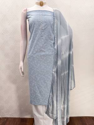 pastel blue cotton printed salwar suit dress material for women 5