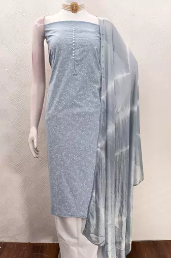 pastel blue cotton printed salwar suit dress material for women