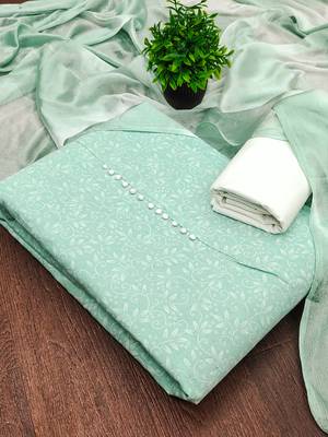 mint green cotton printed salwar suit dress material for women 2
