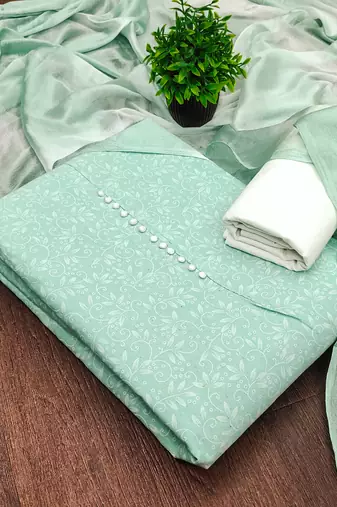 mint green cotton printed salwar suit dress material for women