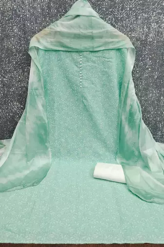 mint green cotton printed salwar suit dress material for women