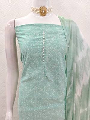 mint green cotton printed salwar suit dress material for women 4