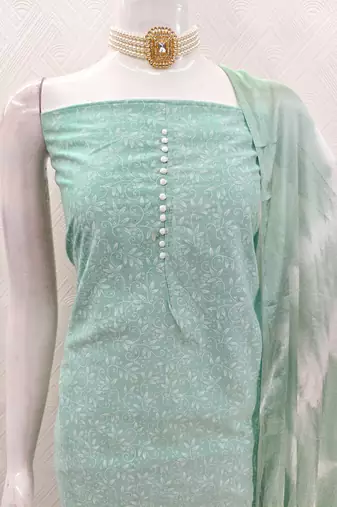 mint green cotton printed salwar suit dress material for women