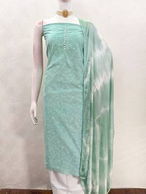 mint green cotton printed salwar suit dress material for women 5