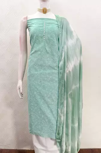 mint green cotton printed salwar suit dress material for women
