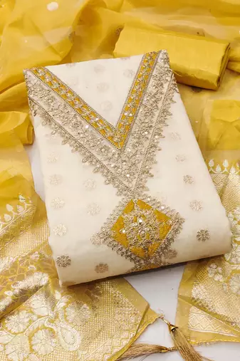 women yellow salwar suit dress material | unstitched