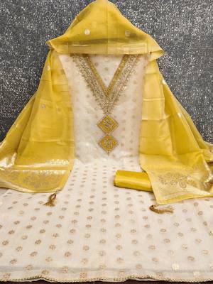 women yellow salwar suit dress material | unstitched 3