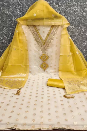 women yellow salwar suit dress material | unstitched