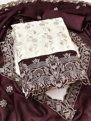 women brown vichitra silk salwar suit dress material 2