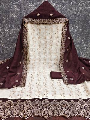 women brown vichitra silk salwar suit dress material 3