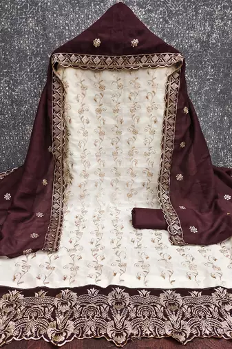 women brown vichitra silk salwar suit dress material