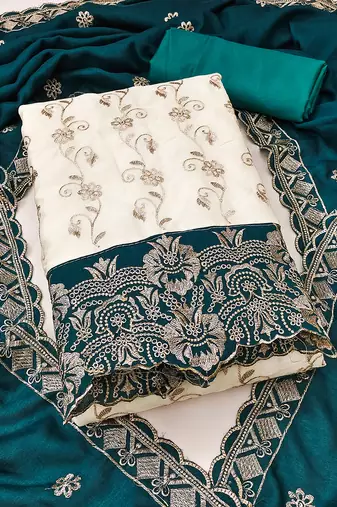 women teal vichitra silk salwar suit dress material