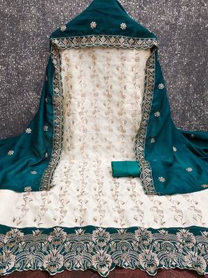 women teal vichitra silk salwar suit dress material 3